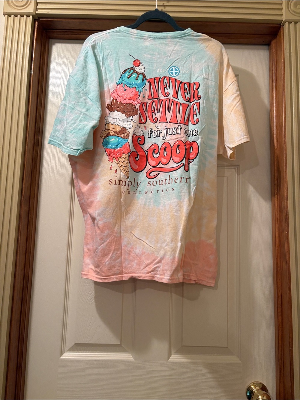 Simply Southern Pastel Tie-Dye Spiral Tee in Mint, Peach & Cream - Picture 5 of 5